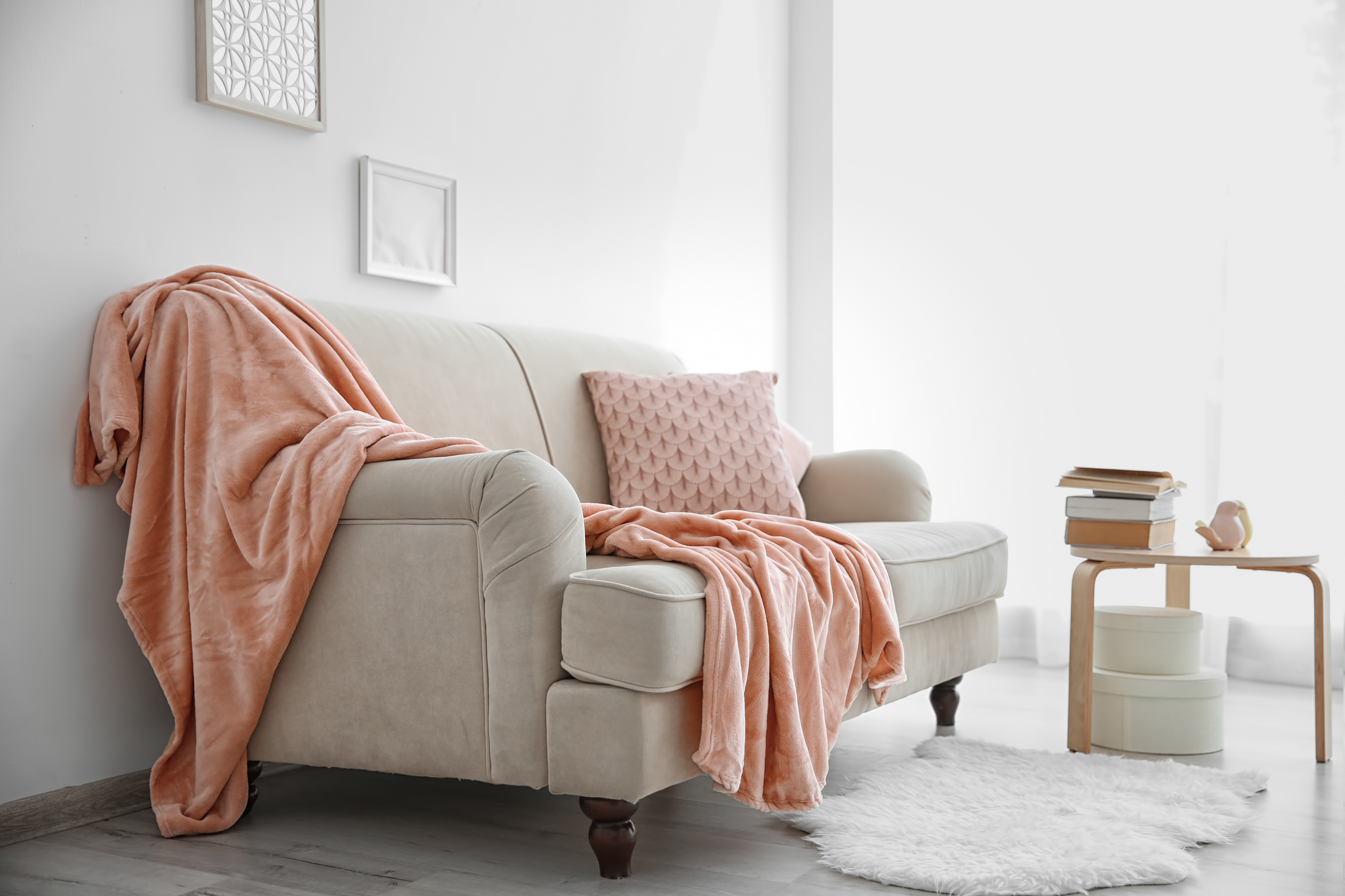 An accent colour and mix of textures help to avoid the flattening effect of a restrictive colour pallette